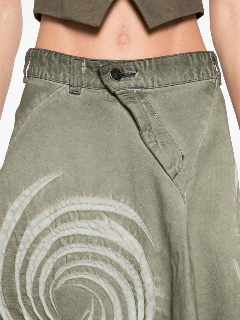 Green Asymmetric Denim Skirt