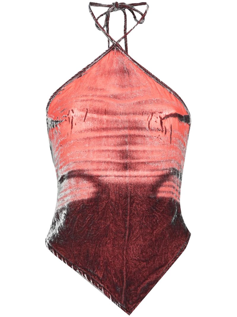 Red Halterneck Bandana Velvet Top