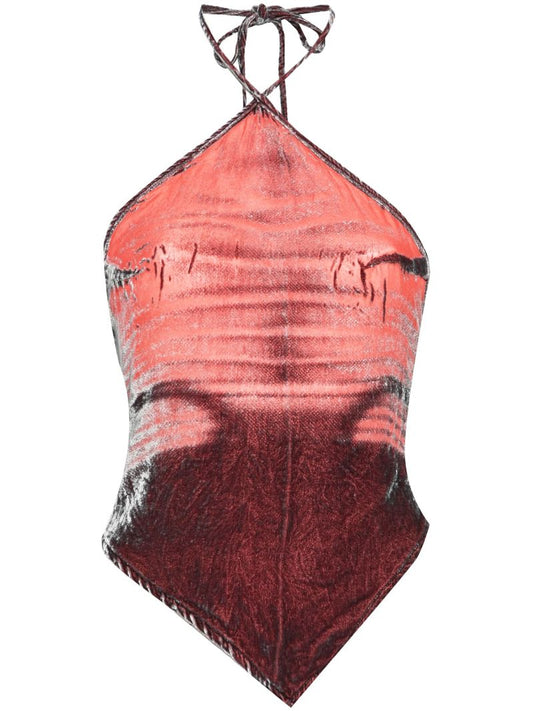 Red Halterneck Bandana Velvet Top