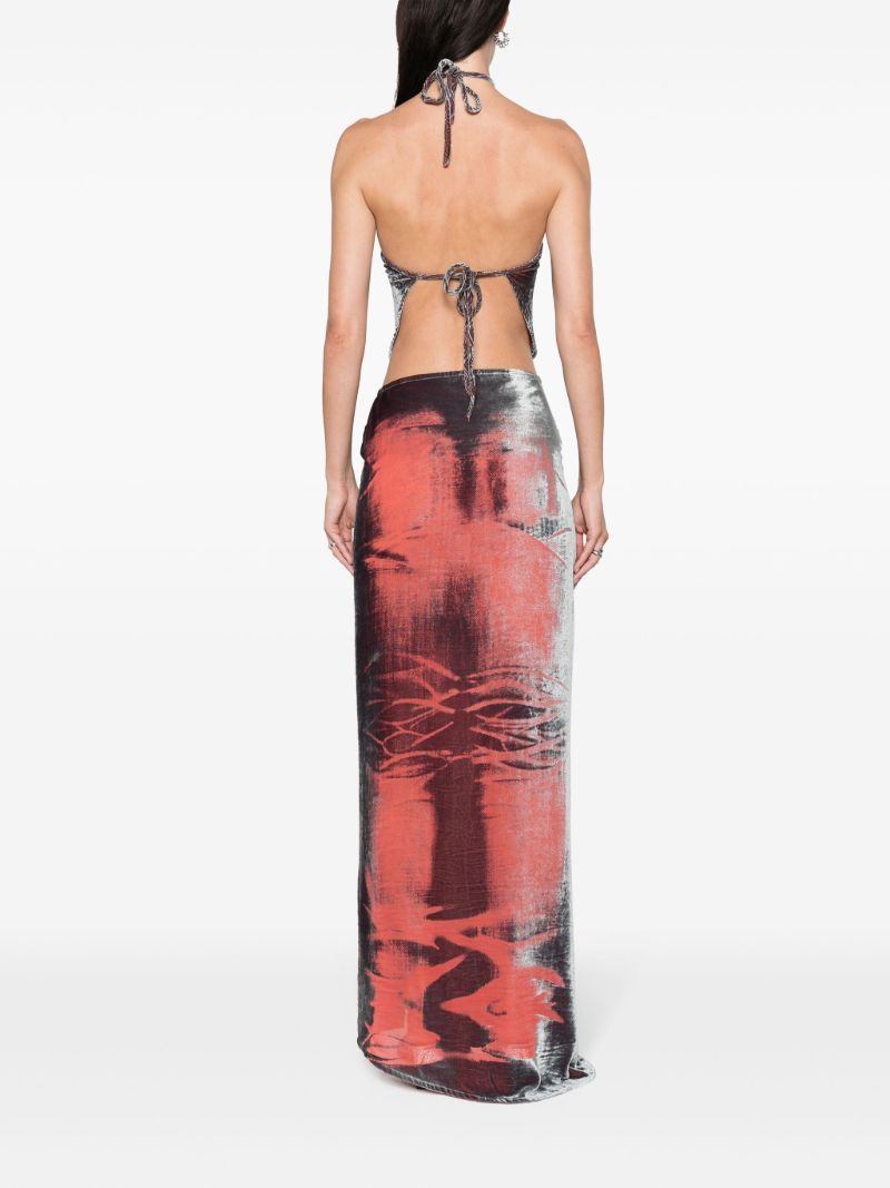 Red Halterneck Bandana Velvet Top