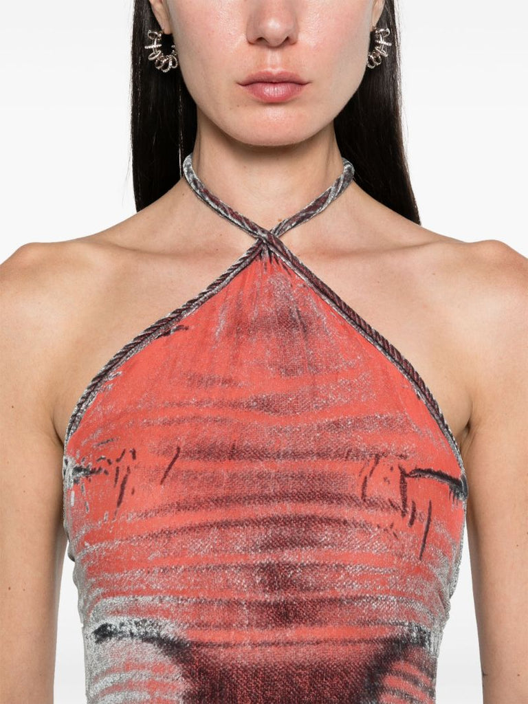 Red Halterneck Bandana Velvet Top