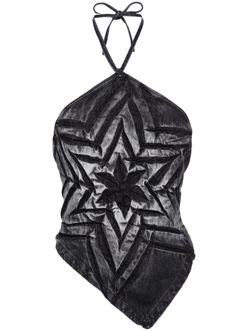 Black Bleach-wash Denim Top