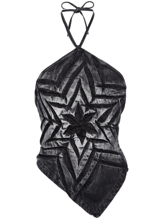 Black Bleach-wash Denim Top
