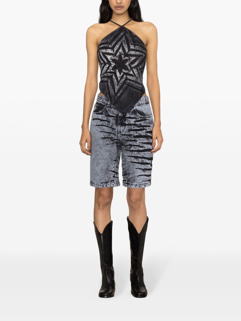 Black Bleach-wash Denim Top