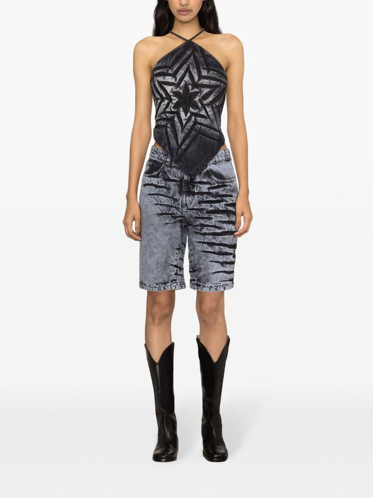 Black Bleach-wash Denim Top