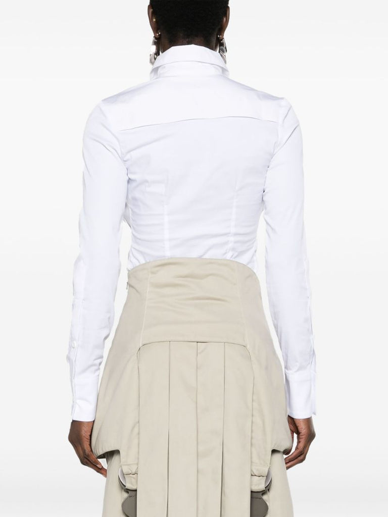 White Point-collar Shirt Bodysuit