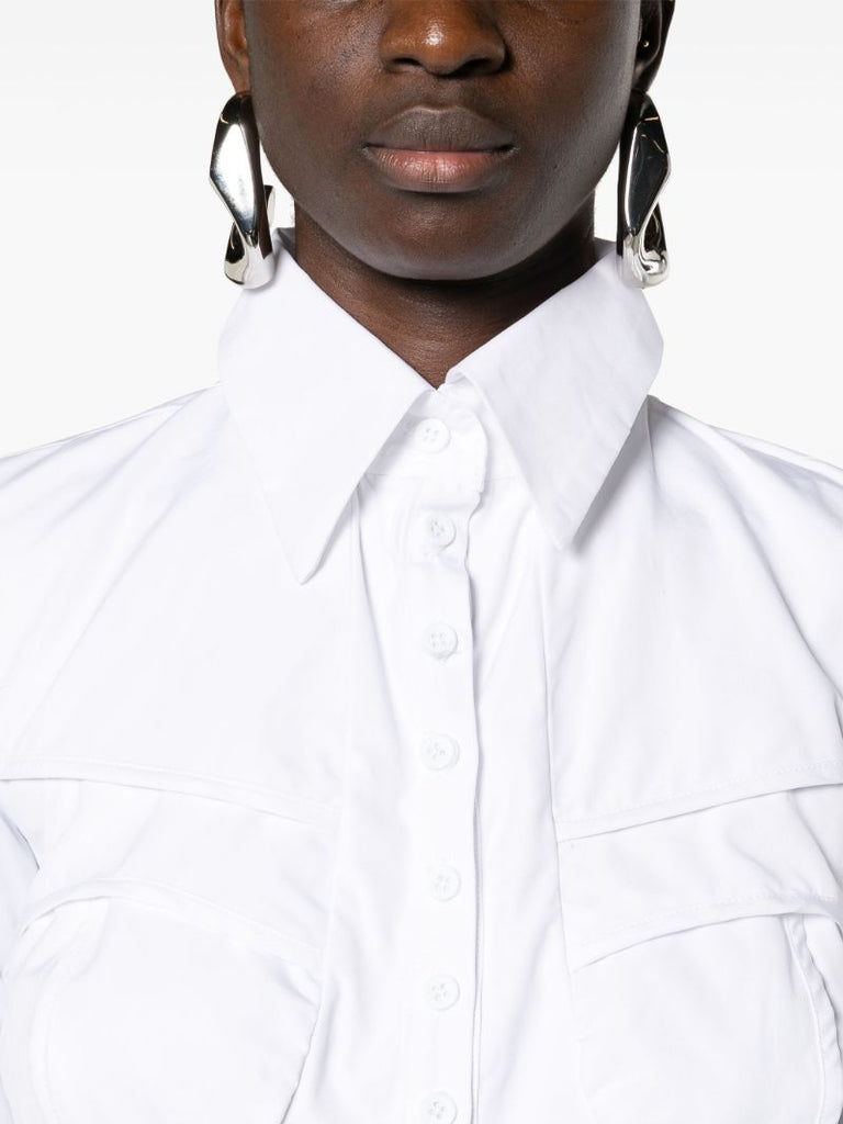 White Point-collar Shirt Bodysuit