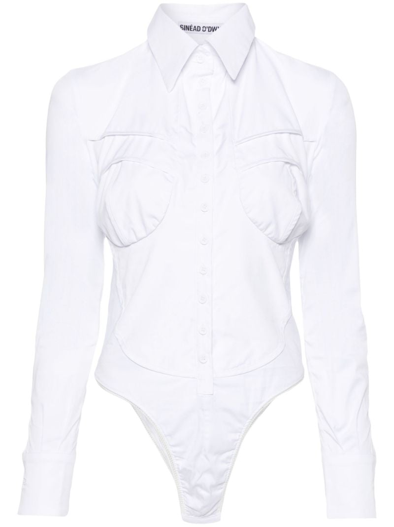 White Point-collar Shirt Bodysuit