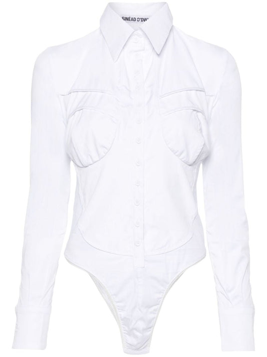 White Point-collar Shirt Bodysuit