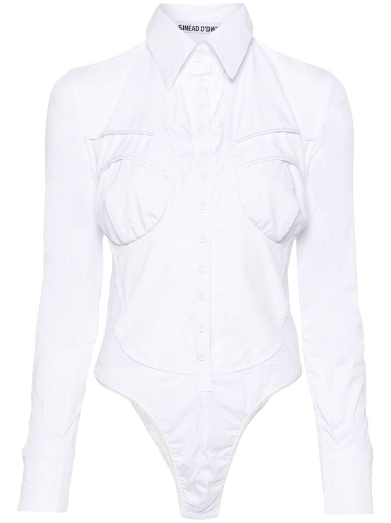 White Point-collar Shirt Bodysuit