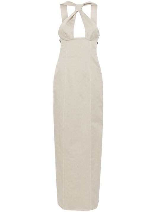 Neutral Tie Cotton Maxi Dress