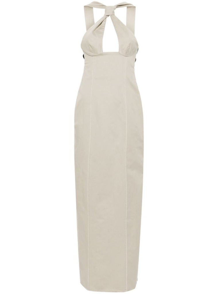 Neutral Tie Cotton Maxi Dress