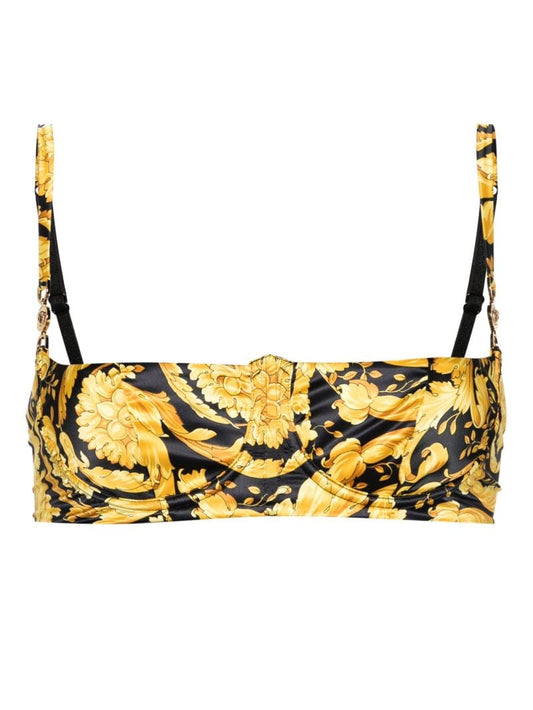 Black Barocco Print Balconette Bra