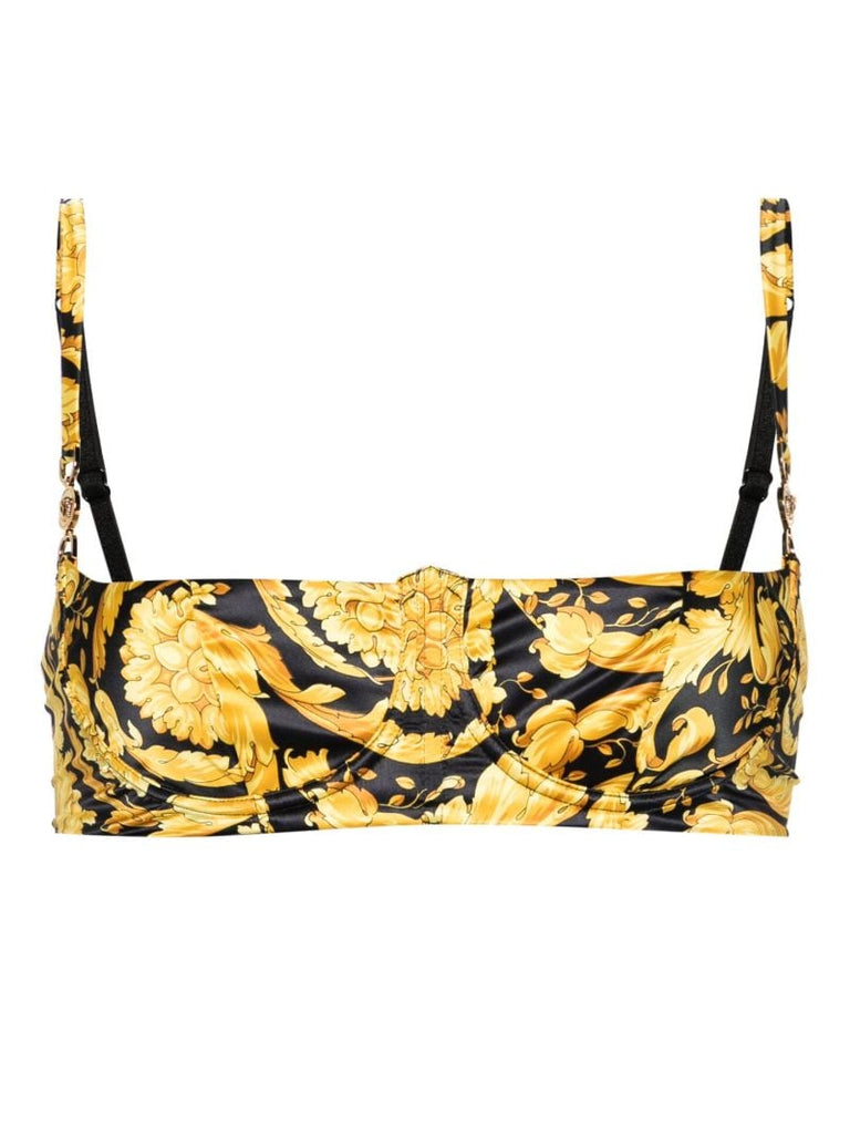Black Barocco Print Balconette Bra