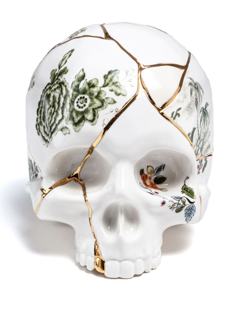 White Kintsugi Porcelain Skull
