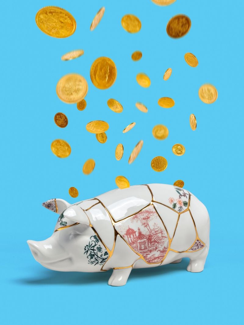 White Kintsugi Porcelain Piggy Bank