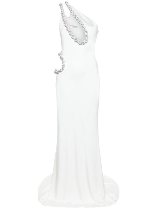 White Crystal Rope One-shoulder Gown
