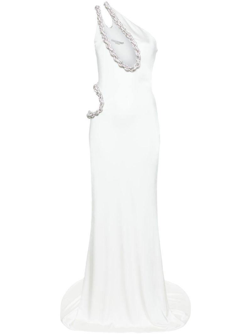 White Crystal Rope One-shoulder Gown