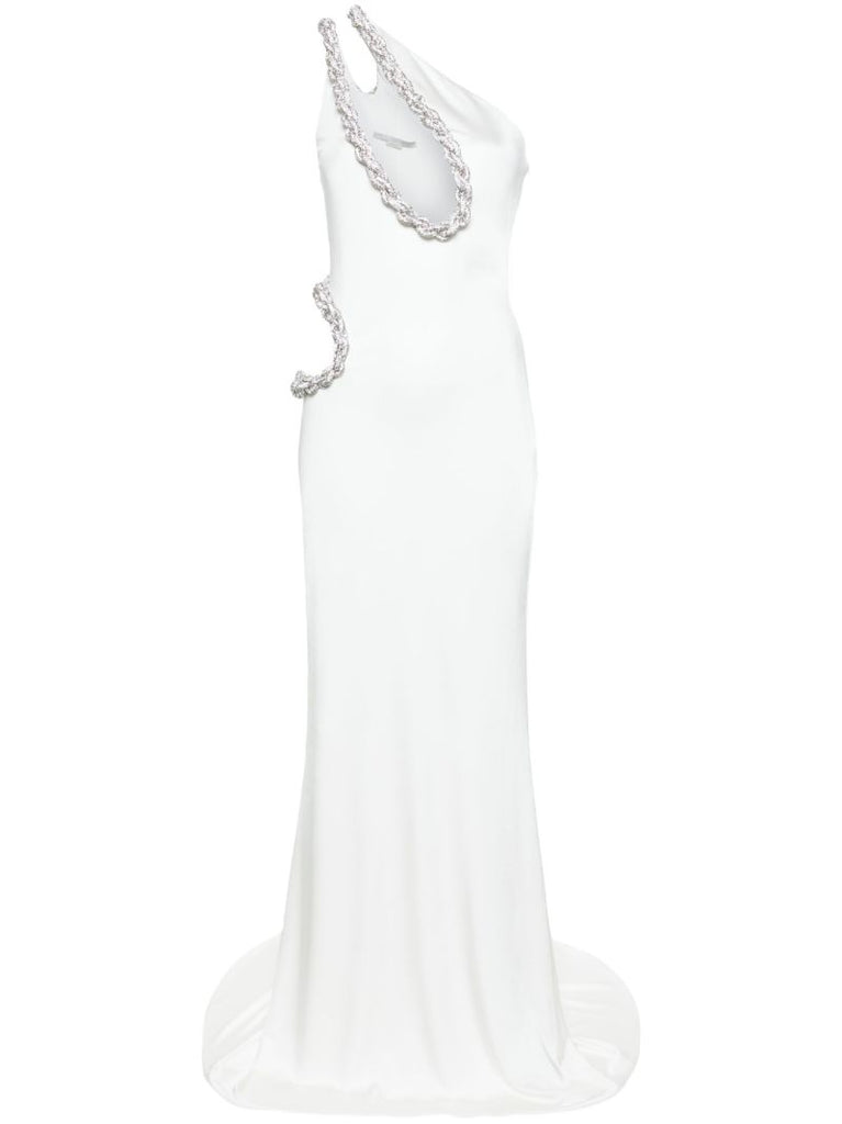 White Crystal Rope One-shoulder Gown