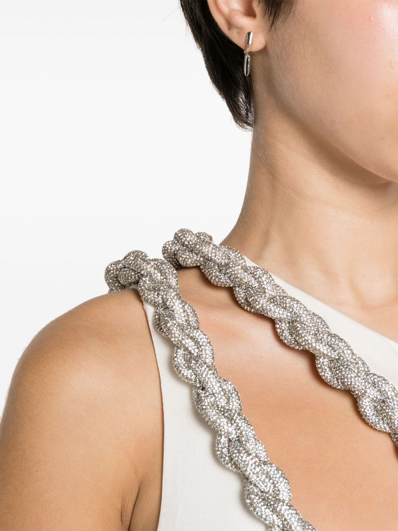 White Crystal Rope One-shoulder Gown