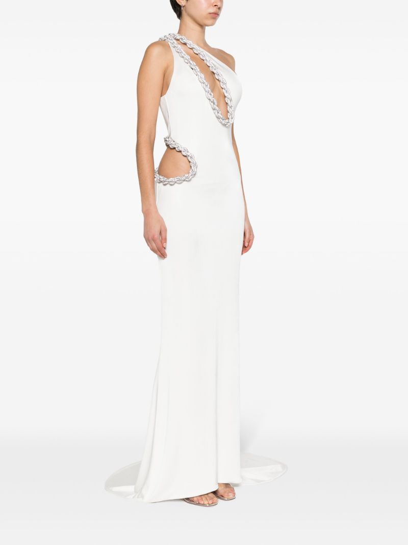 White Crystal Rope One-shoulder Gown