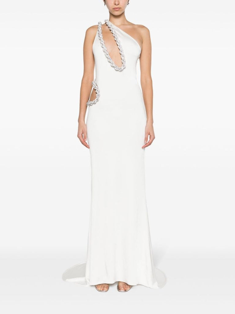White Crystal Rope One-shoulder Gown