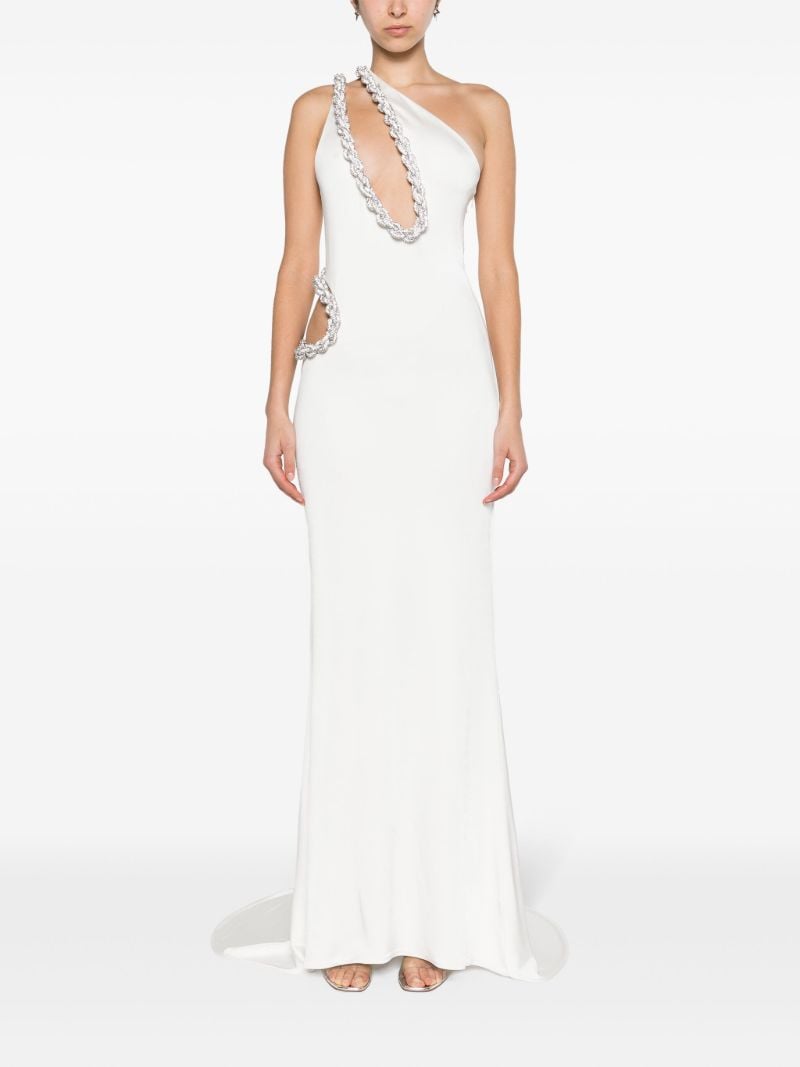 White Crystal Rope One-shoulder Gown