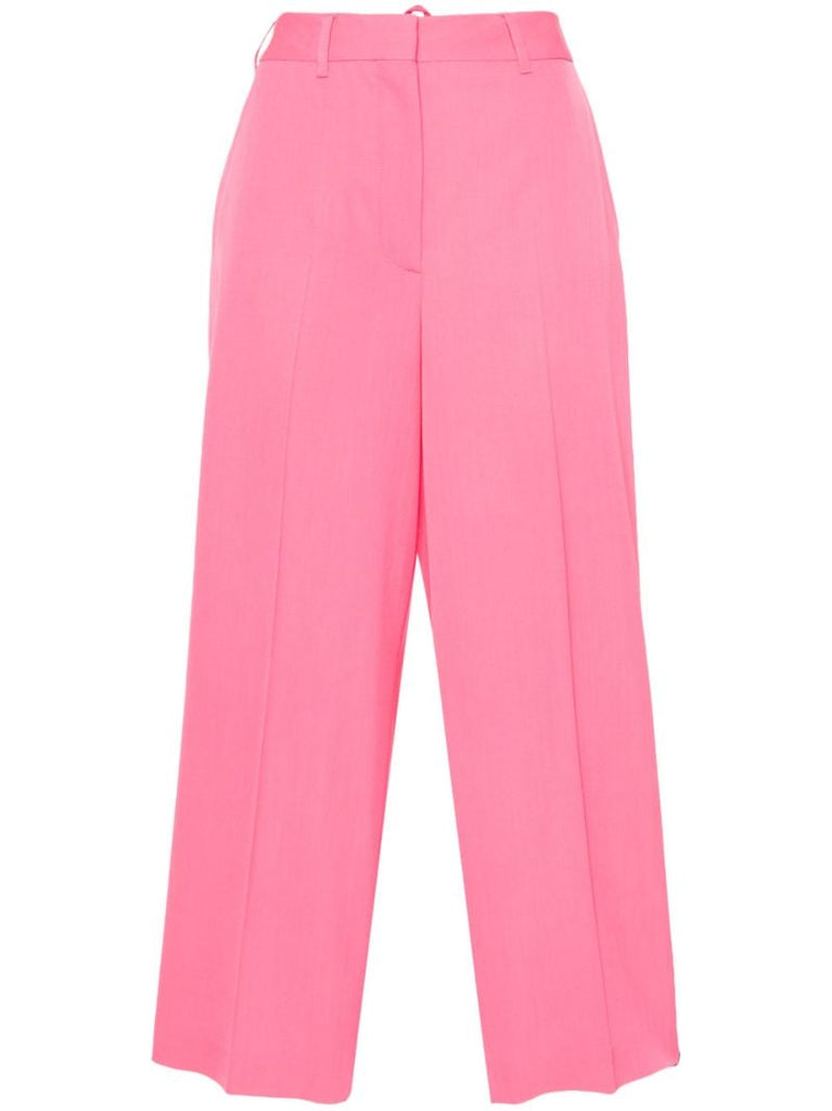 Pink Wool Cropped Tailored Trousers