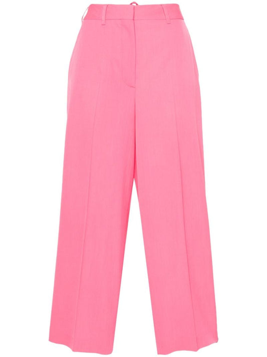 Pink Wool Cropped Tailored Trousers