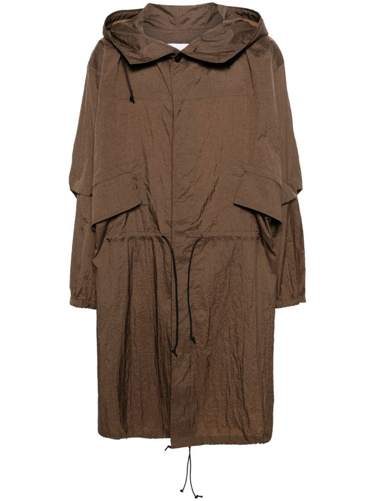 Brown Crinkled Hooded Coat