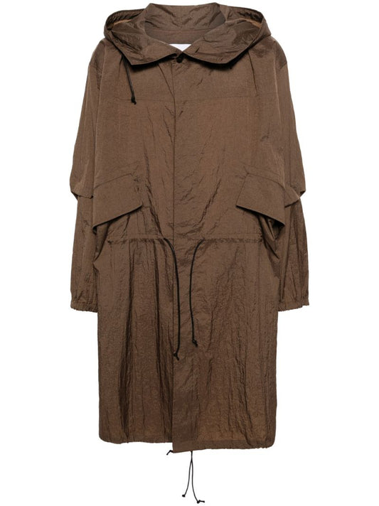 Brown Crinkled Hooded Coat