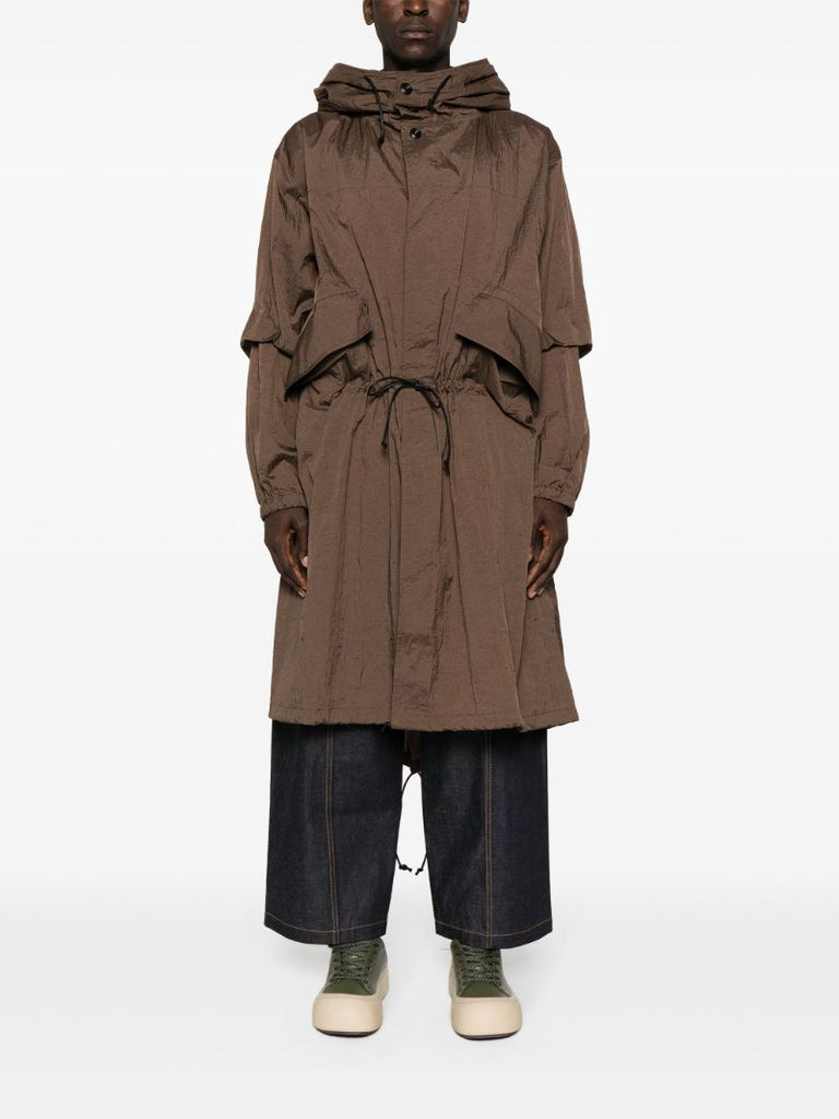 Brown Crinkled Hooded Coat