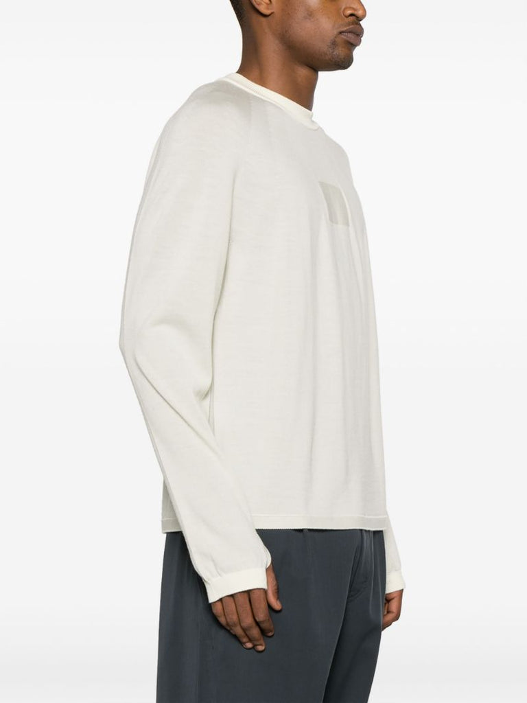 White Seamless-knit Wool Sweater