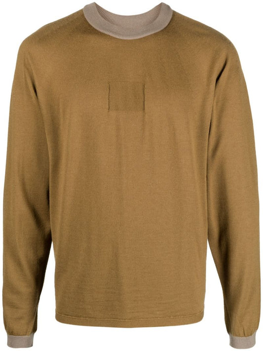 Brown Seamless-knit Wool Sweater