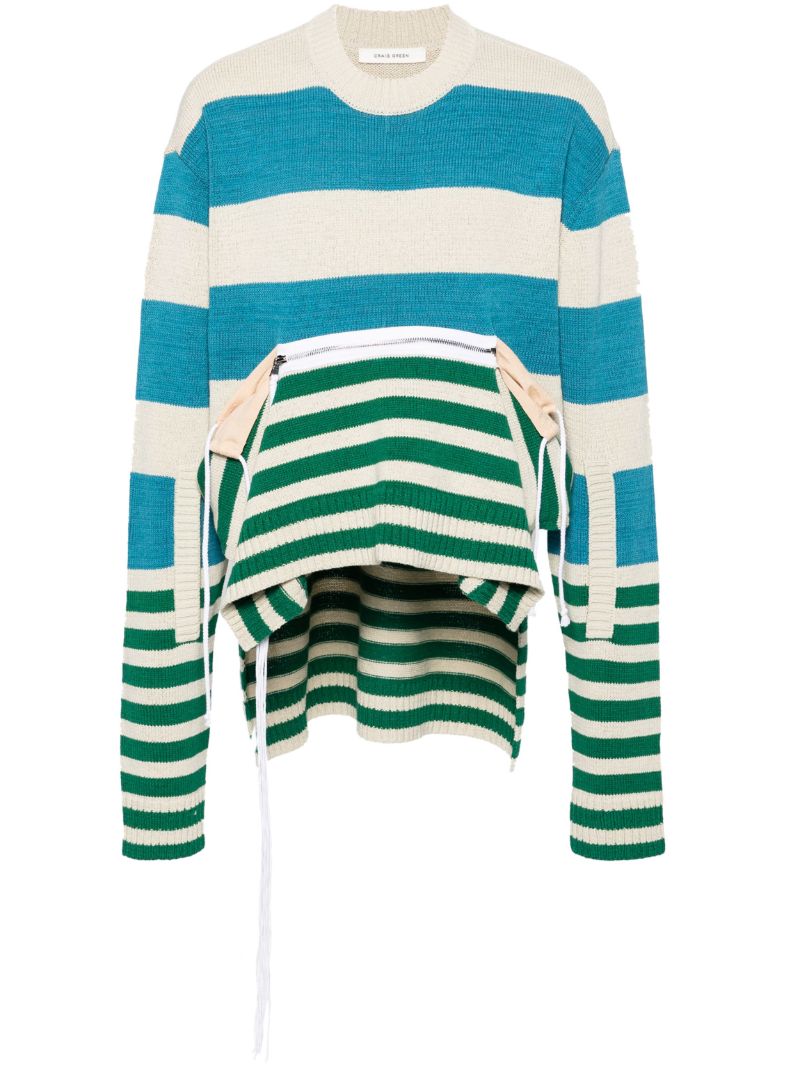 Blue Zip-up Striped Jumper