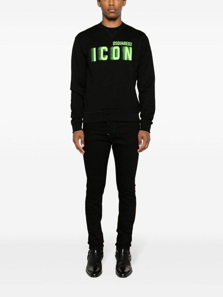 Black Icon Print Cotton Sweatshirt