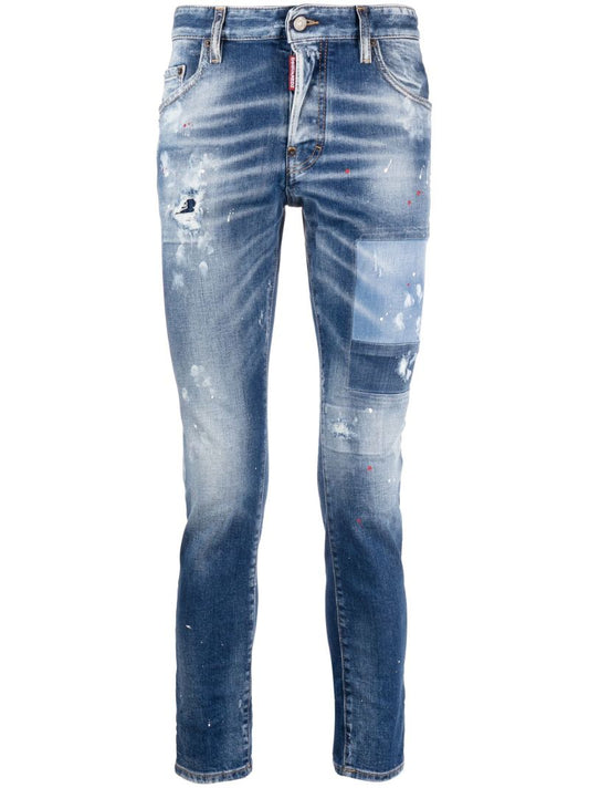 Blue Paint-splatter Distressed Skinny Jeans