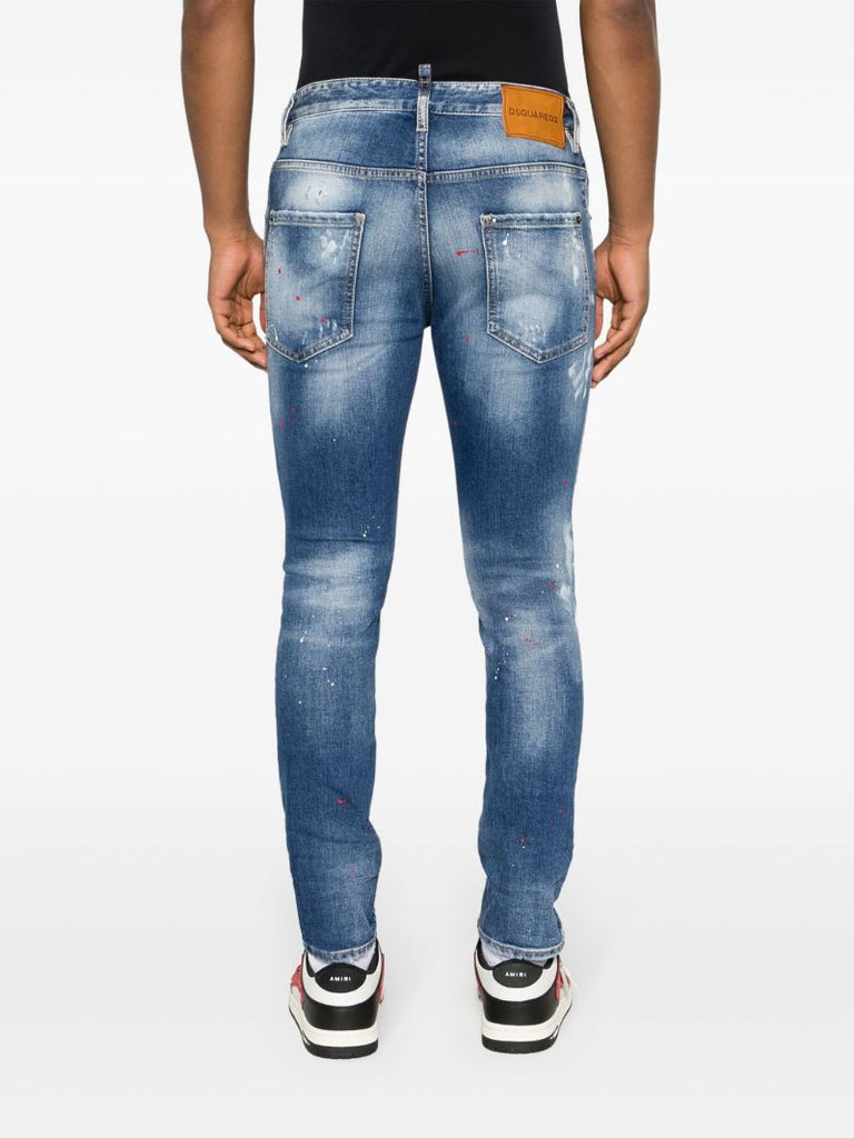 Blue Paint-splatter Distressed Skinny Jeans