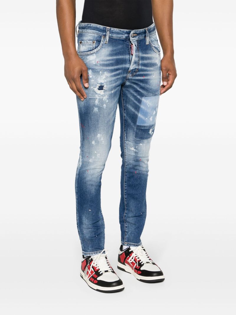 Blue Paint-splatter Distressed Skinny Jeans