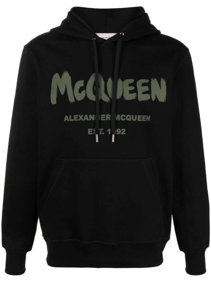 Black Graffiti-print Cotton Hoodie