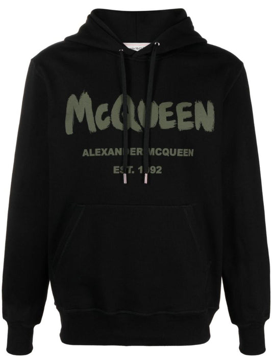 Black Graffiti-print Cotton Hoodie
