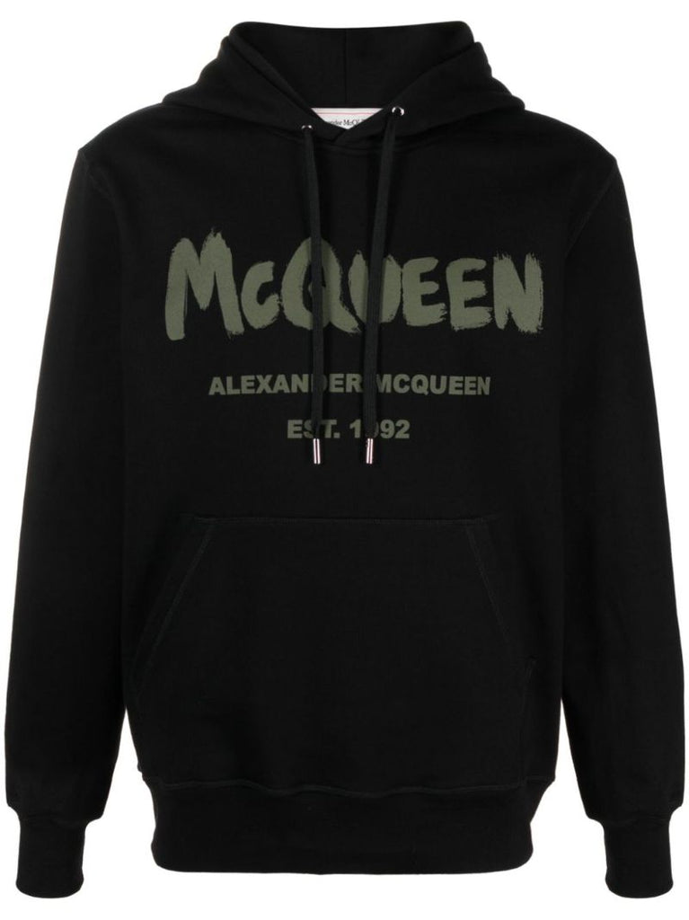 Black Graffiti-print Cotton Hoodie