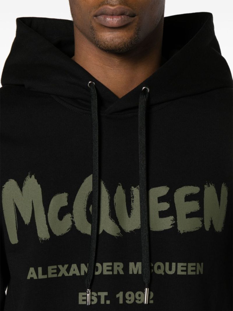 Black Graffiti-print Cotton Hoodie