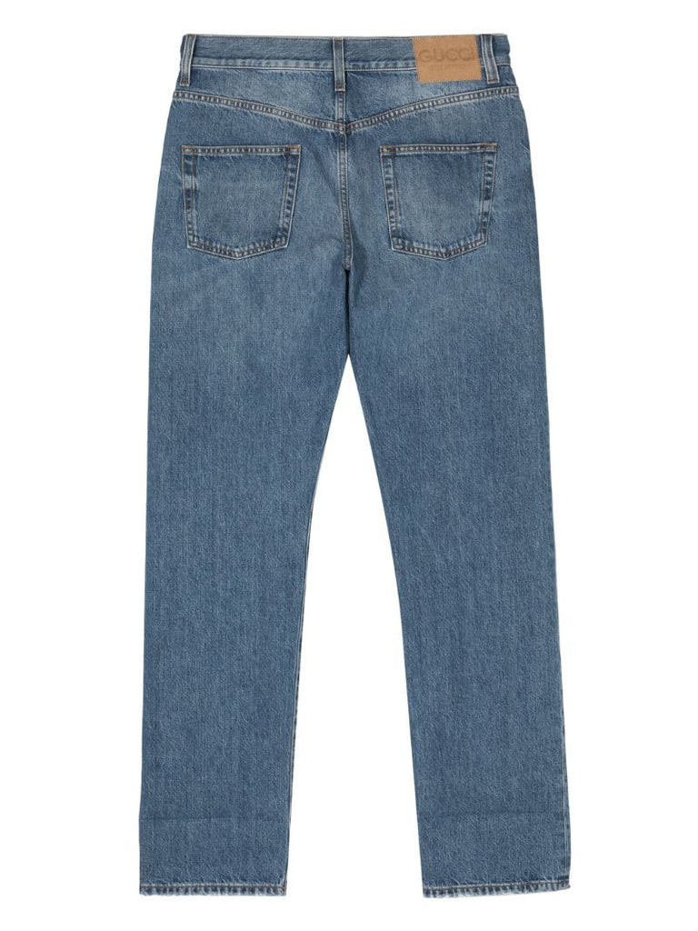 Blue Mid-rise Straight-leg Jeans
