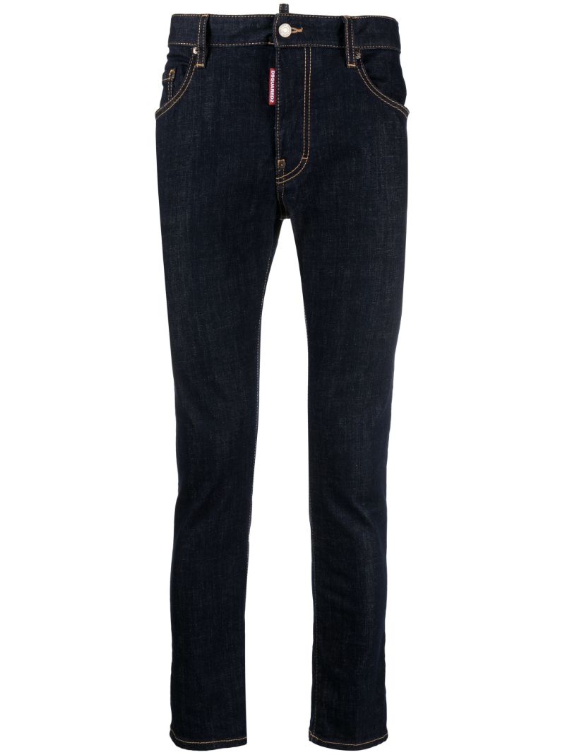 Blue Contrast Stitching Skinny Jeans