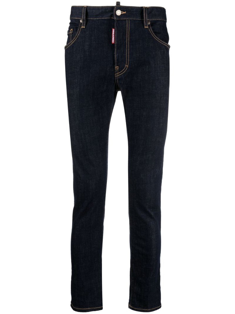 Blue Contrast Stitching Skinny Jeans