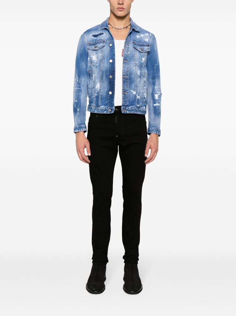Blue Paint-splatter Distressed Denim Jacket