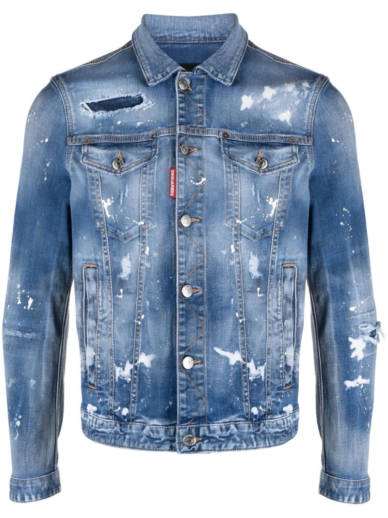 Blue Paint-splatter Distressed Denim Jacket
