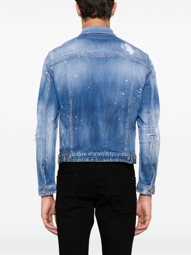 Blue Paint-splatter Distressed Denim Jacket