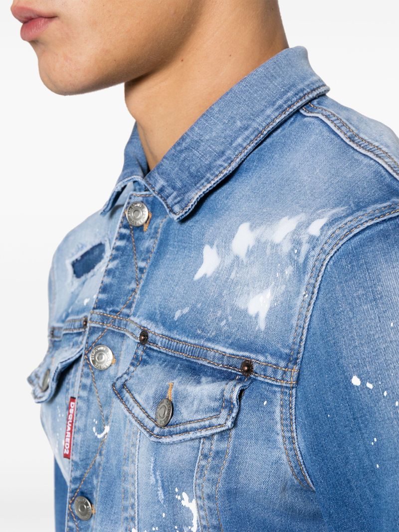 Blue Paint-splatter Distressed Denim Jacket